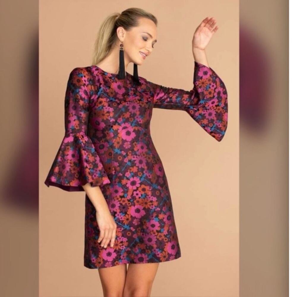 Trina Turk Floral Jacquard Dress Women’s Size 4 Pink Fit And Flare Party Event